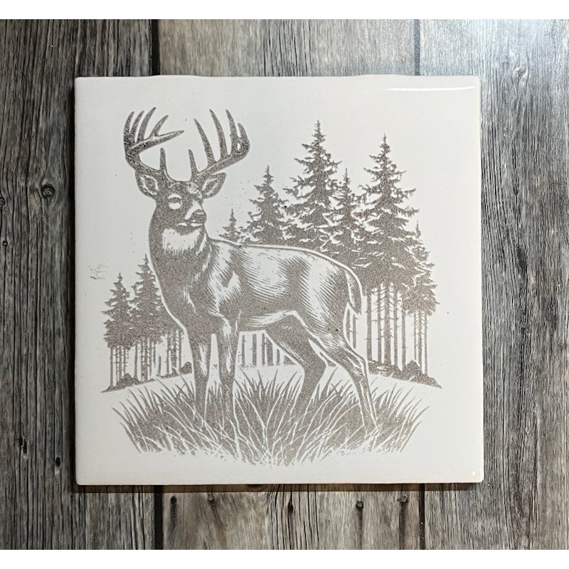 (image for) Deer and Trees, 4" Ceramic Tile Coaster, set of 4