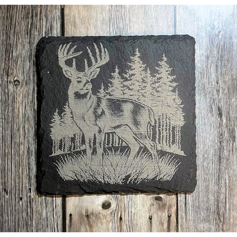 (image for) Deer and Trees, 4" Slate Coaster, set of 4