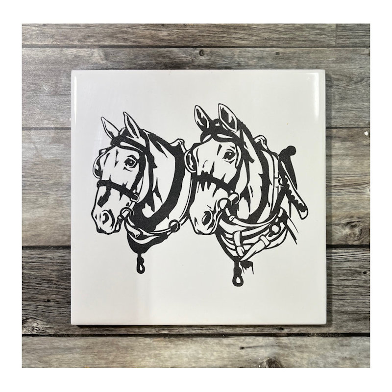 (image for) Ceramic Trivet, 6" Square with a Mule at the fence