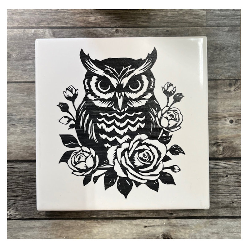 (image for) Ceramic Trivet, 6" Square with an Owl