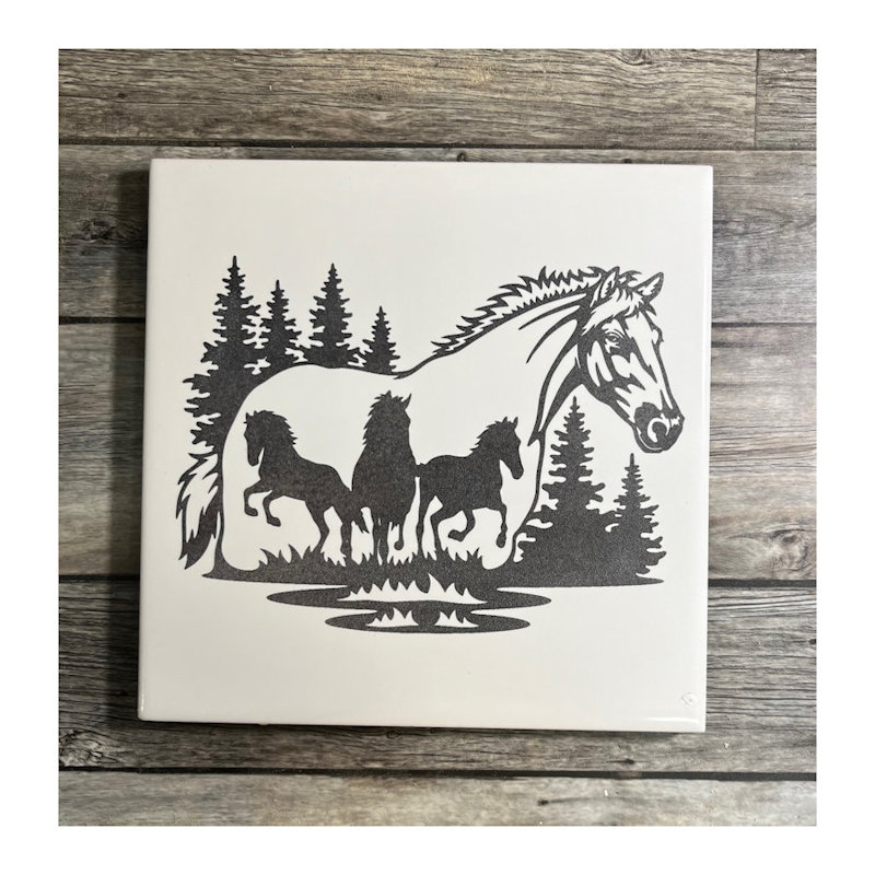 (image for) Ceramic Trivet, 6" Square with a Horse scene