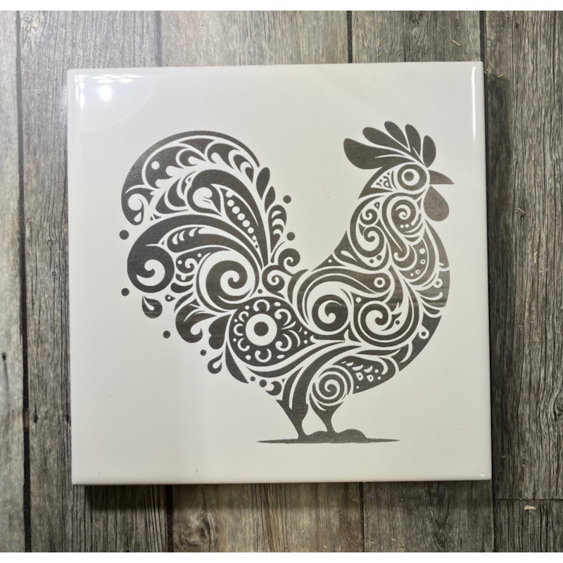 (image for) Ceramic Trivet, 6" Square with a Rooster