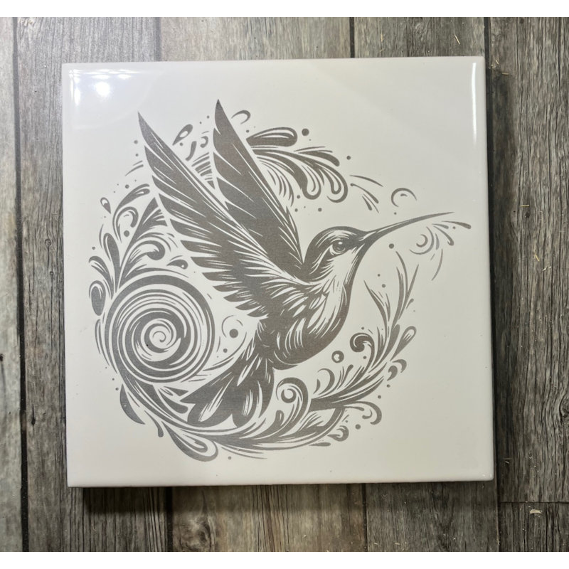 (image for) Ceramic Trivet, 6" Square with a Hummingbird