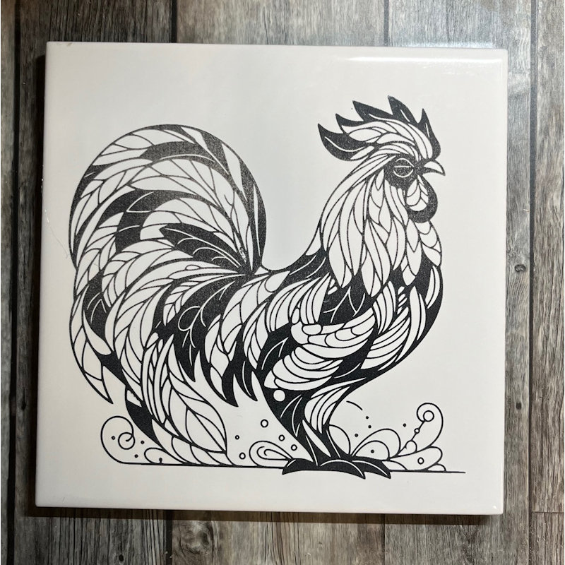(image for) Ceramic Trivet, 6" Square with a Rooster