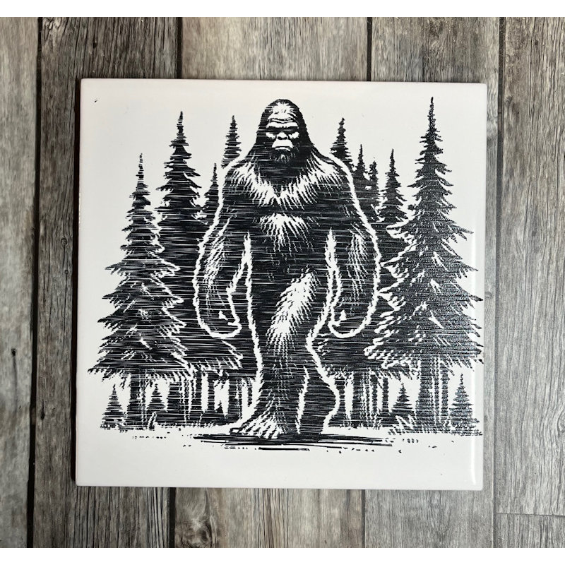 (image for) Ceramic Trivet, 6" Square with Bigfoot and Trees