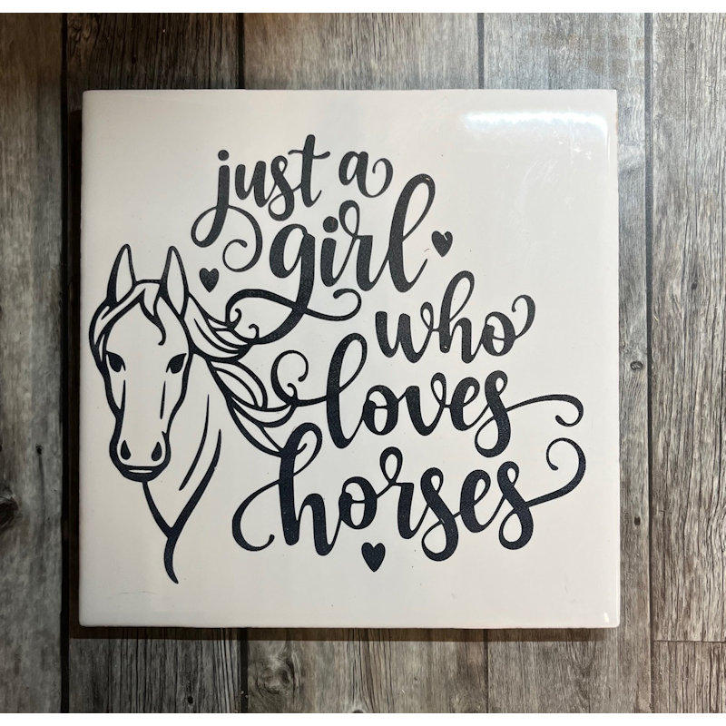 (image for) Ceramic Trivet, 6" Square with a Girl Who Loves Horses