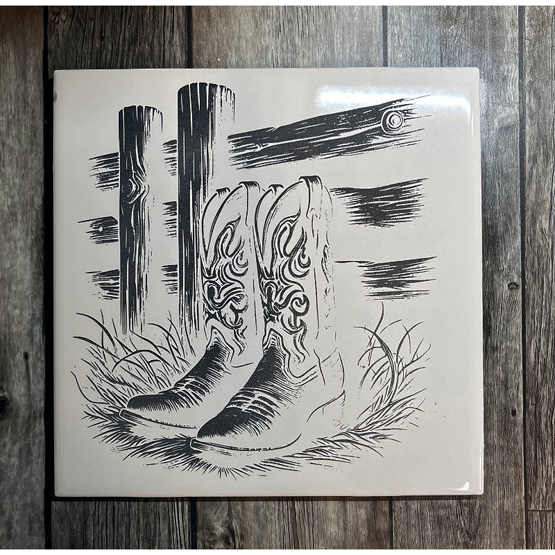 (image for) Ceramic Trivet, 6" Square with Cowboy Boots