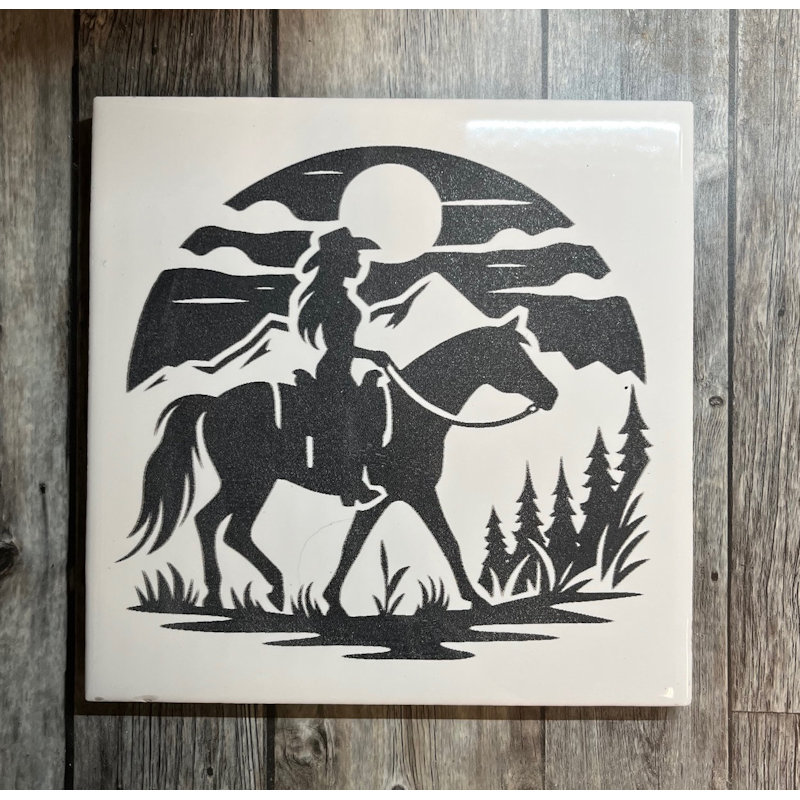 (image for) Ceramic Trivet, 6" Square with a Horse and Rider