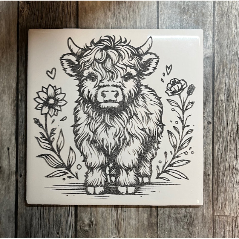 (image for) Ceramic Trivet, 6" Square with a Highland Cow