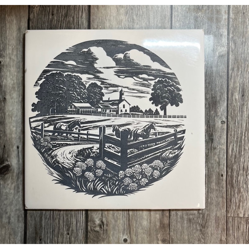 (image for) COPY Ceramic Trivet, 6" Square with a Horse Farm